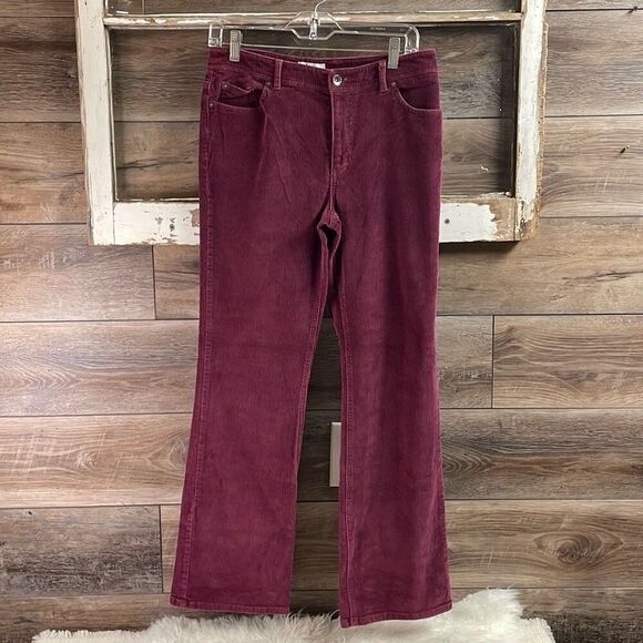 D & CO Women’s Burgundy Corduroy Button Zip Boot Cut Pants Size 6 - Picture 1 of 8